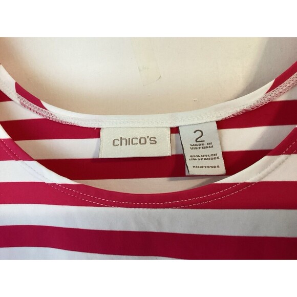 Chicos 2 Large Tank Top Stretchy Nylon Dark Pink & White Stripe Sleeveless - Picture 3 of 7